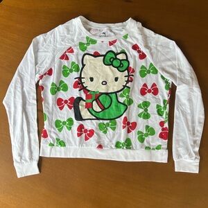 🟡 Hello Kitty Christmas Bow Tie Long Sleeve lightweight sweater shirt pullover